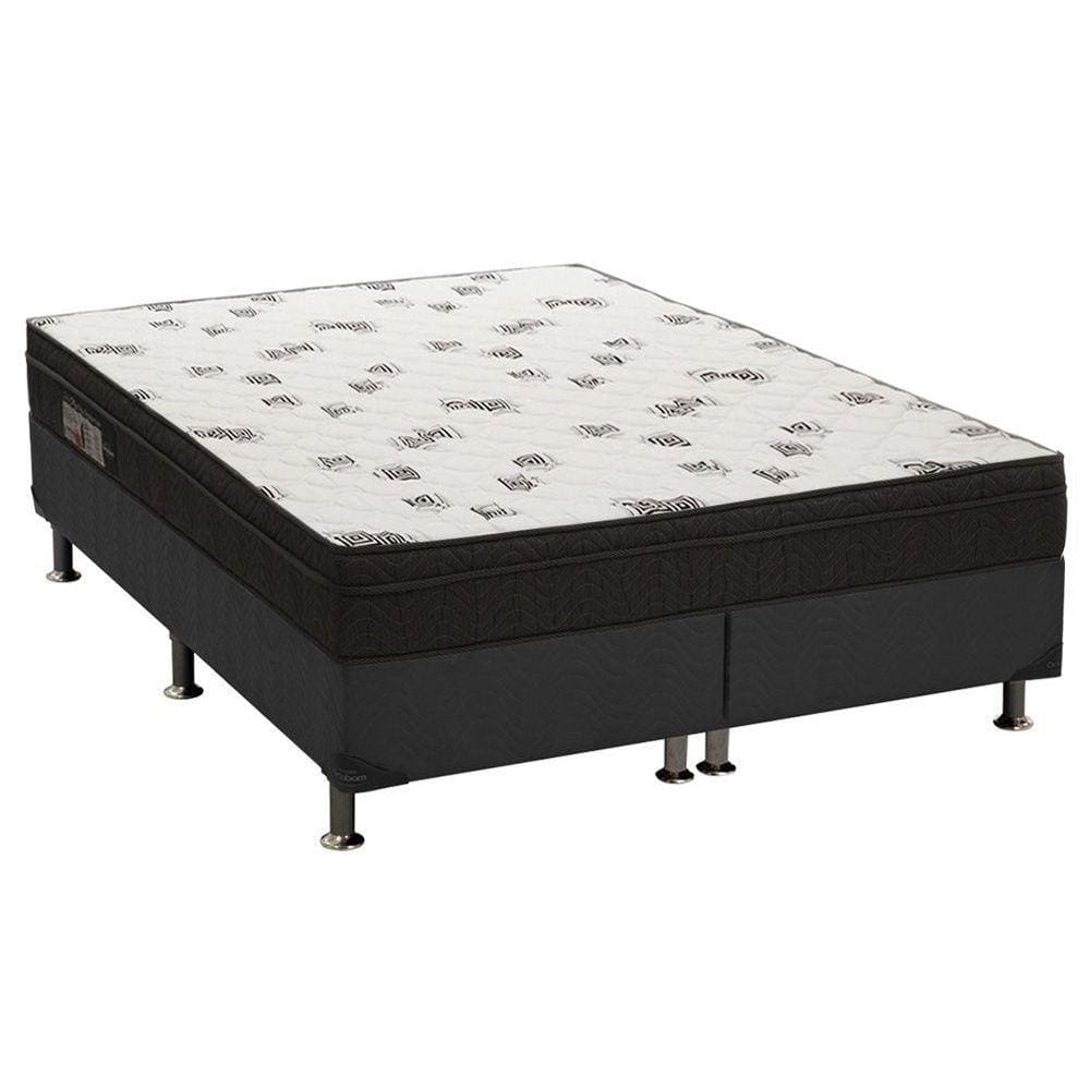 Cama Box Queen: Colchão Espuma Ortobom D45 Light + Base CRC Suede Black(158x198)