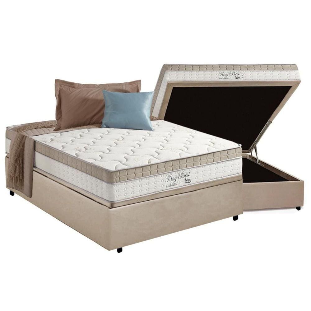 Cama Box Baú Casal: Colchão Molas Anjos MasterPocket Ensacadas King Best Clean + Base CRC Suede Clean(138x188)