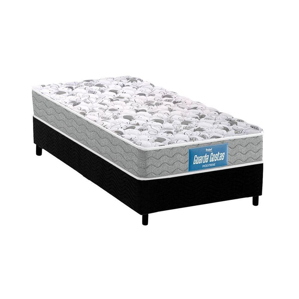 Cama Box Solteiro: Colchão Ortopédico Probel D45/EP Anatômico Guarda Costas Próextreme Plus Double Face + Base CRC Suede Black(88x188)