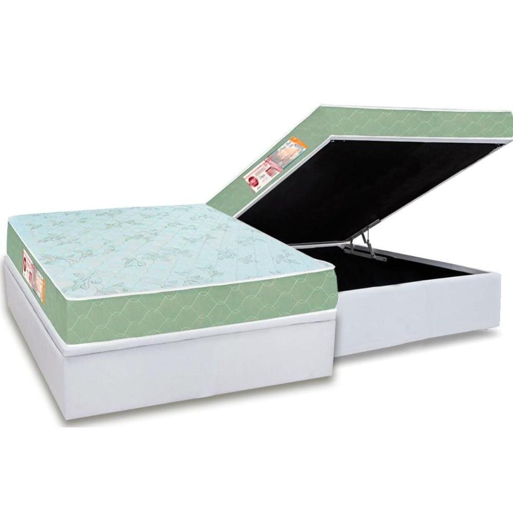 Cama Box Baú Casal: Colchão Espuma Castor D33 Sleep Max Duplo + Base CRC Courano White(138x188)
