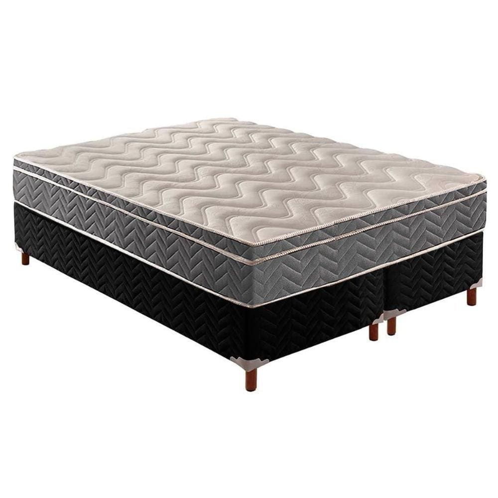 Cama Box Queen: Colchão Ortopédico Paropas D45/EP Confort Mega Firme + Base CRC Suede Black(158x198)