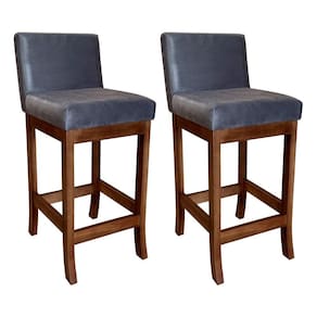Kit 2 Banquetas Média Estofada para Bancada Gourmet 38x90Cm Espanha Madeira Castanho Suede CCS