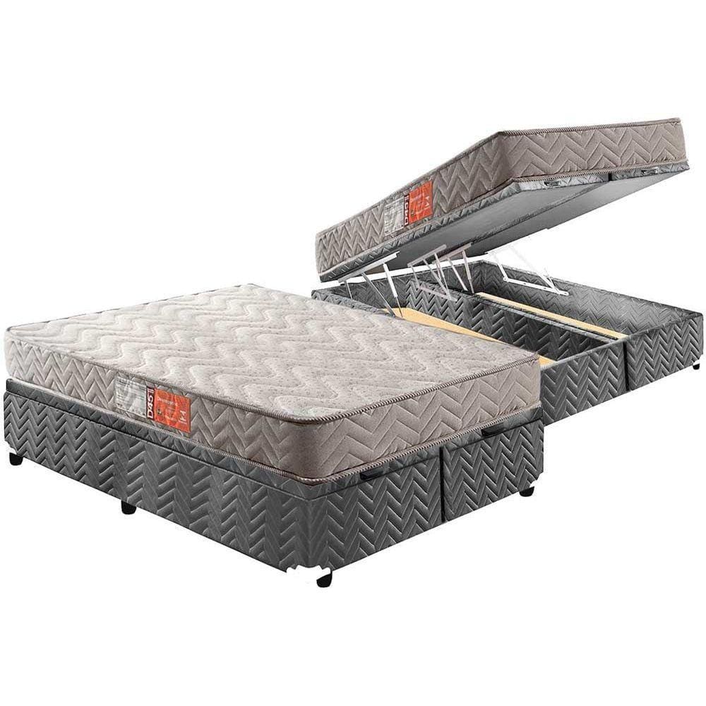 Cama Box Baú Queen: Colchão Espuma Paropas D45 Pasquale + Base CRC Suede Gray(158x198)