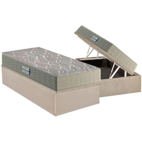 Cama Box Baú Solteiro: Colchão Ortopédico Probel D45 / EP Firmepedic ProDormir Advanced Tech2000 Double Face + Base CRC Suede Clean(88x188)