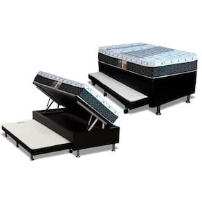 Cama Box Baú c/Auxiliar Solteiro: Colchão Molas Castor Bonnel System Class + Base CRC Courano Black(88x188)