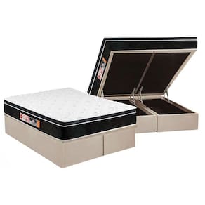 Cama Box Baú King: Colchão Espuma Castor D33 Black e White Air Euro Pillow + Base CRC Suede Clean(193x203)