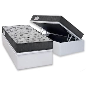 Cama Box Baú Solteiro: Colchão Ortopédico Ortobom D33 / EP ISO 100 Ultra Firme + Base CRC Courano White(88x188)