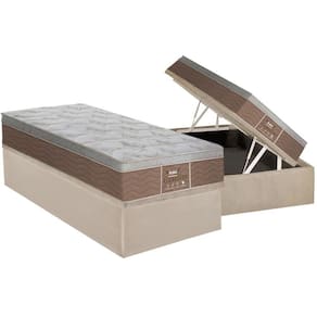 Cama Box Baú Solteiro: Colchão Molas Probel Prolastic Guardian + Base CRC Suede Clean(88x188)