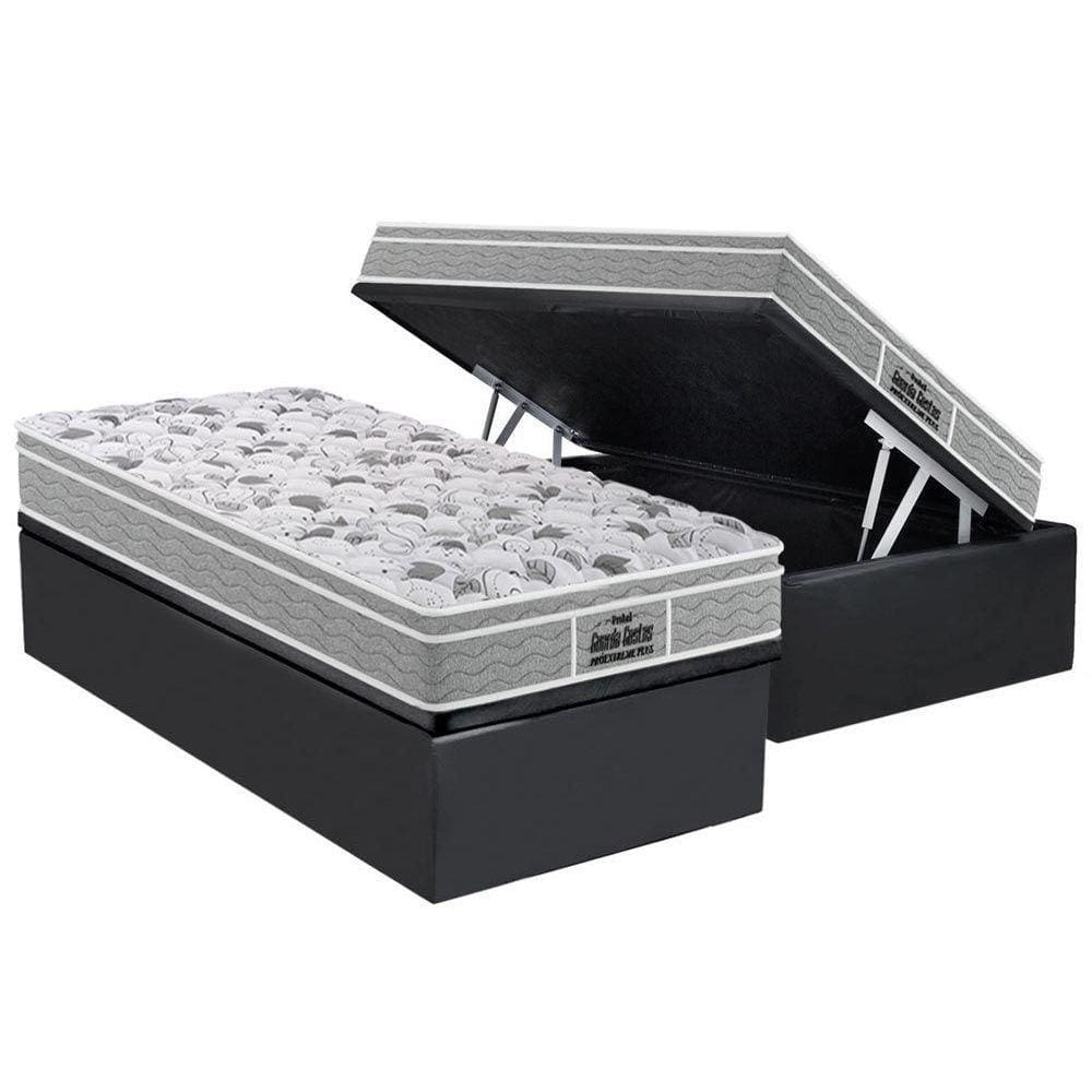Cama Box Baú Solteiro: Colchão Anatômico Probel D45 / EP Guarda Costas PróExtreme Plus + Base CRC Suede Gray(88x188)