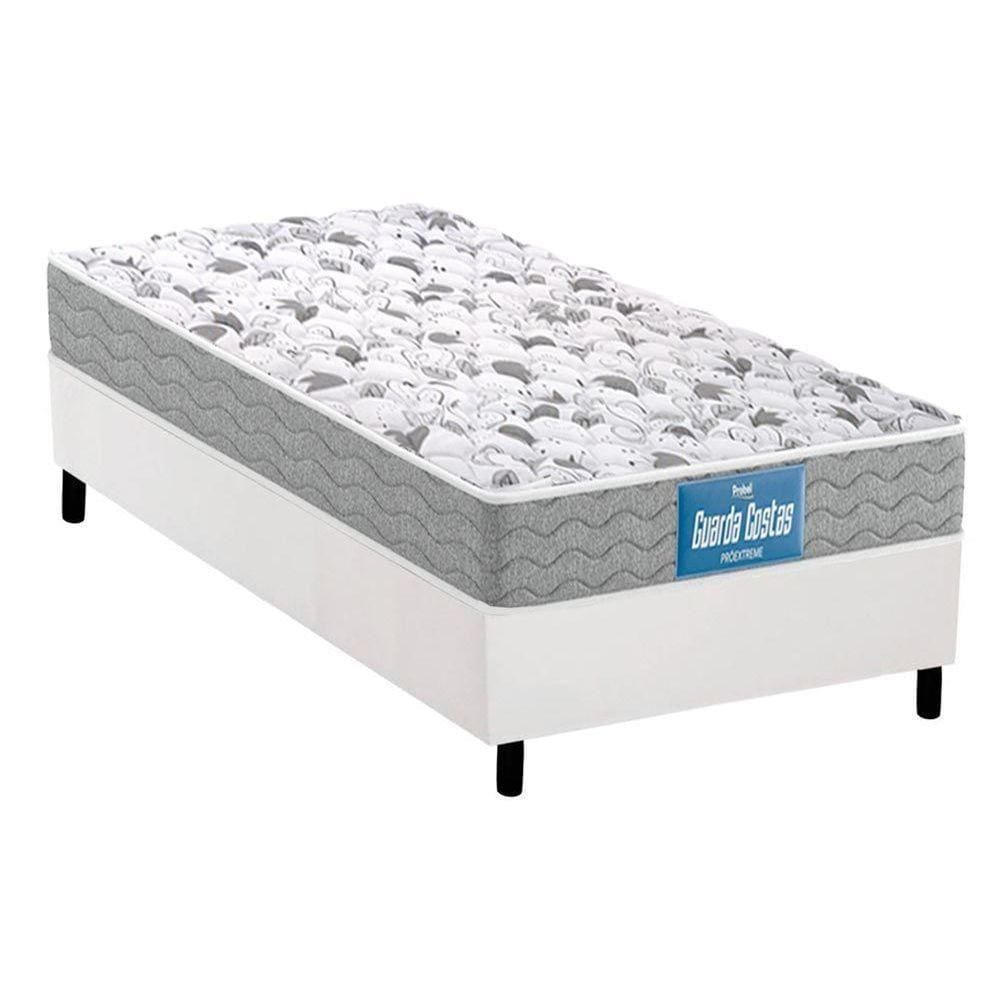 Cama Box Solteiro: Colchão Ortopédico Probel D33/EP Anatômico Guarda Costas Próintense Double Face + Base CRC Courano White(88x188)