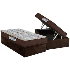 Cama Box Baú Solteiro: Colchão Ortopédico Ortobom D45 / EP ISO 150 Mega Firme + Base CRC Suede Brown(88x188)