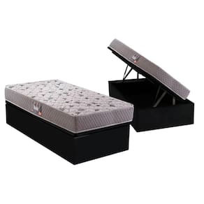 Cama Box Baú Solteiro: Colchão Ortopédico Herval D45 / AG65 Black Double Face + Base CRC Suede Black(88x188)