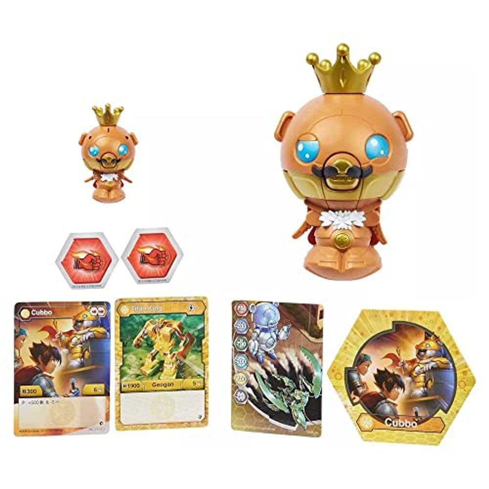 Bakugan 2021 Gold King Cubbo Deka Pack Jumbo Figura Colecionável de Transformação com King Cubbo 2-inch Core Figure e Trading Cards