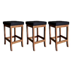 Kit 3 Banquetas Alta Estofada Barcelona Madeira Castanho Suede CCS