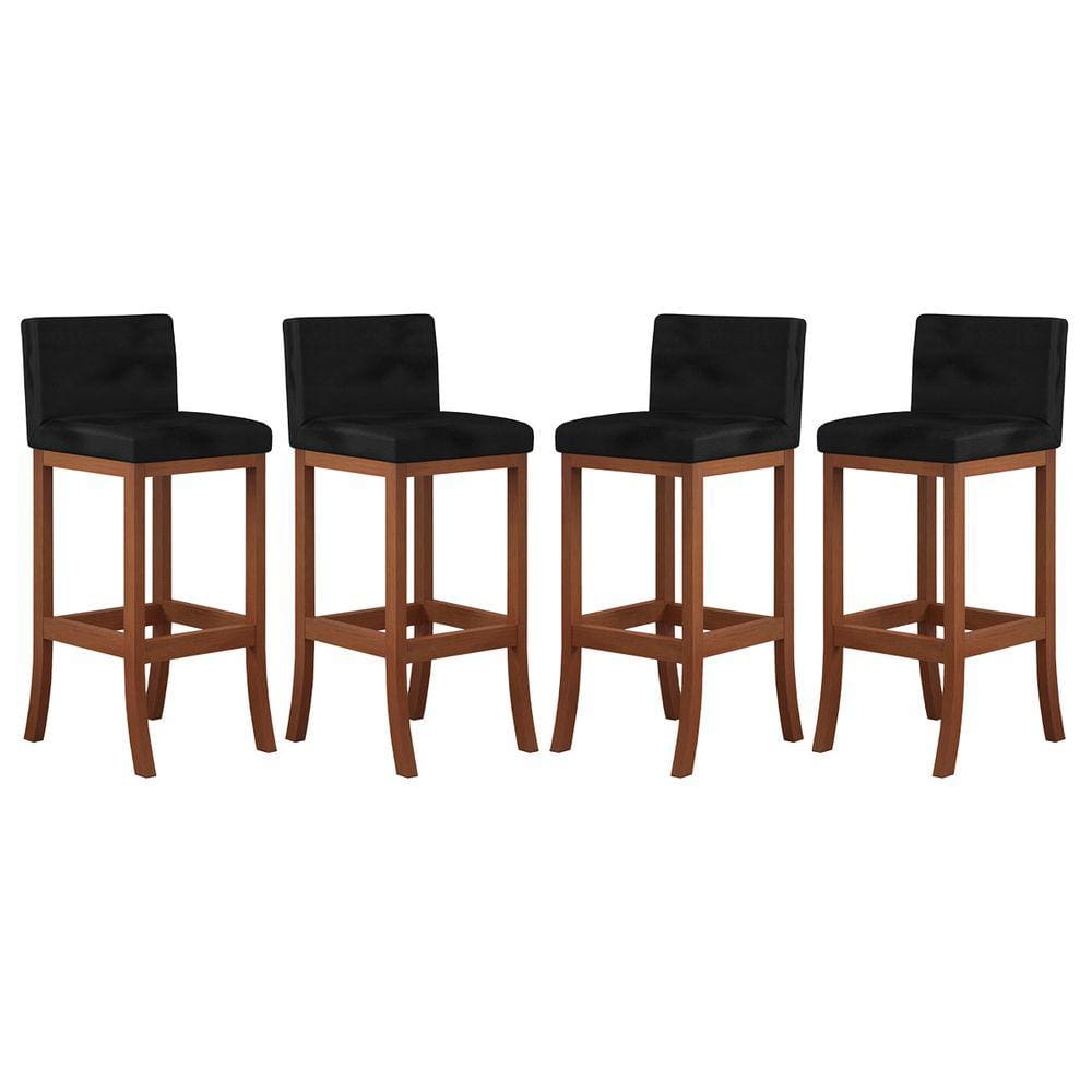 Kit 4 Banquetas Alta Estofada para Cozinha Americana Espanha Madeira Maciça Castanho Suede CCS