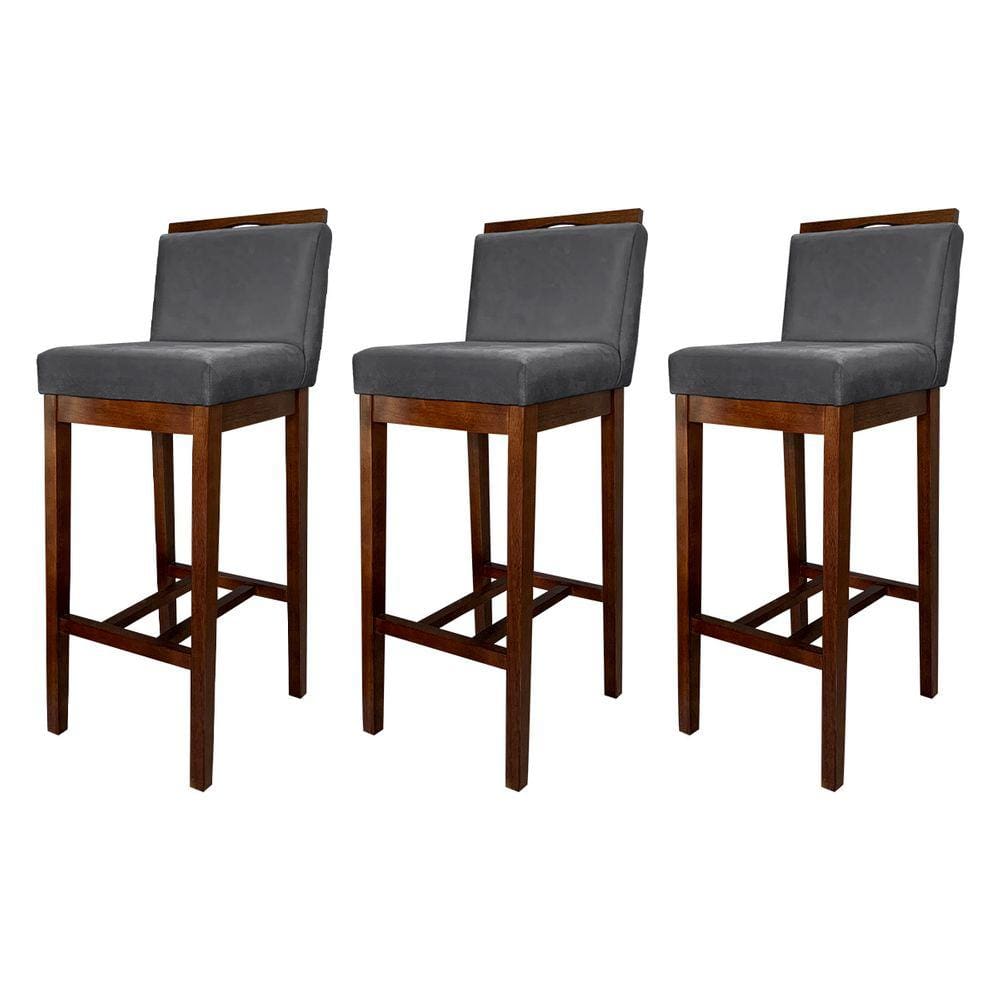 Kit 3 Banquetas Alta para CozinhaLíbia Madeira Capuccino Suede CCS