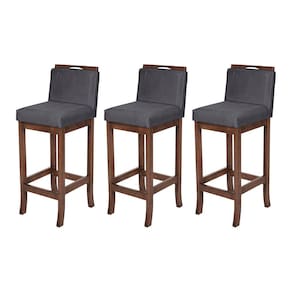 Kit 3 Banquetas Alta para Balcão Turim Madeira Capuccino Suede CCS
