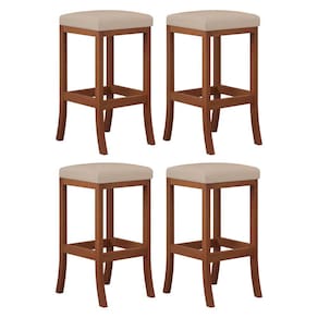Kit 4 Banquetas Alta Estofada para Bancada Barcelona Madeira Castanho Suede CCS