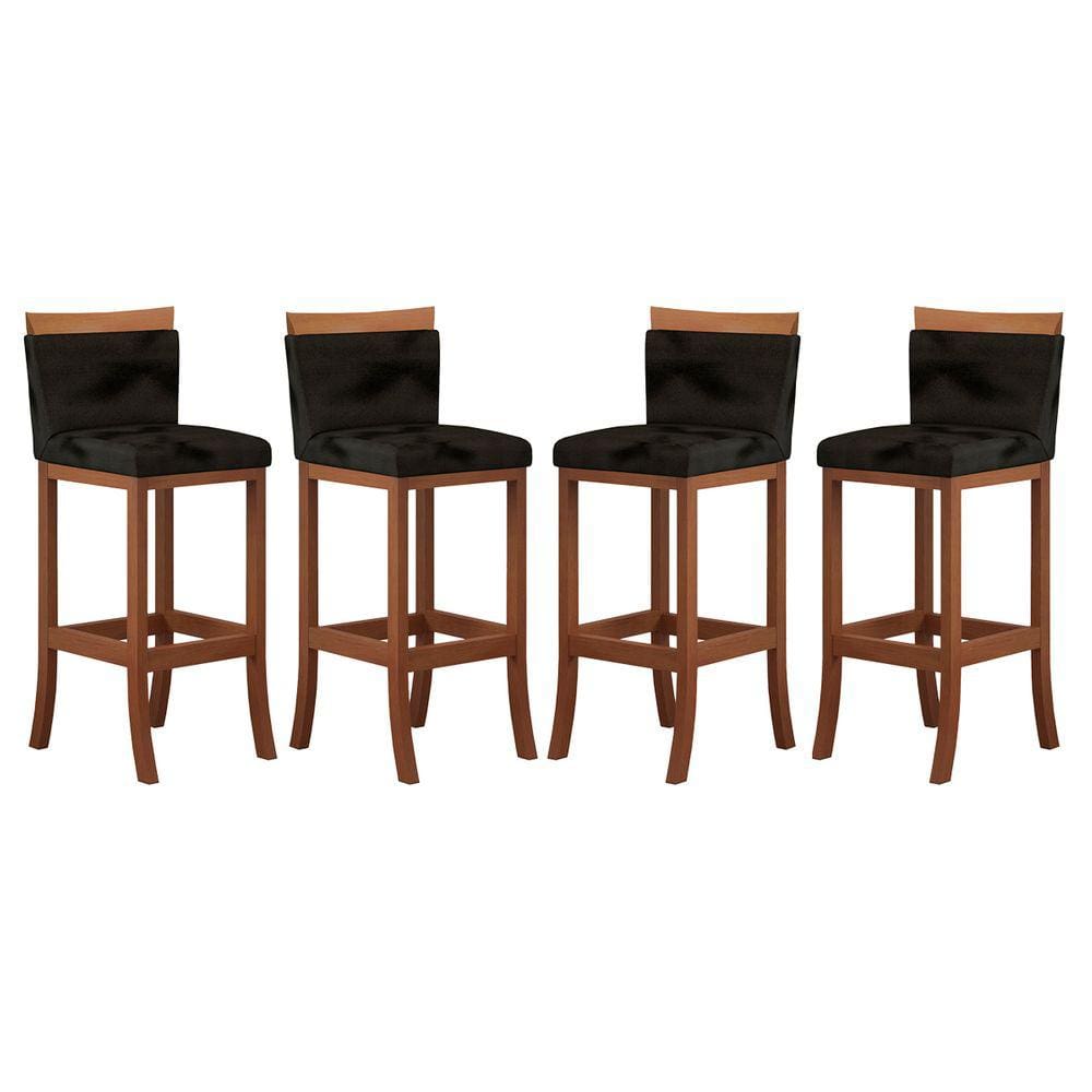 Kit 4 Banquetas Alta Encosto Estofado 38x102 Cm Paris Madeira Maciça Castanho Suede CCS