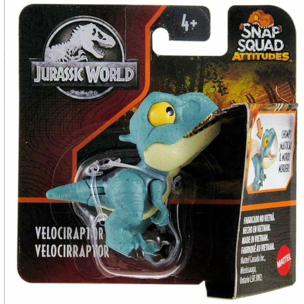 JurassicWorld Velociraptor (Azul), Snap Squad Attitudes (Figura de 2” polegadas)