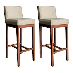 Kit 2 Banquetas Alta Moderna Estofada Lisboa 100 Cm Madeira Maciça Castanho Suede CCS