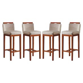 Kit 4 Banquetas Alta Estofadas para Bancada 38x102 Cm Líbia Madeira Maciça Suede CCS