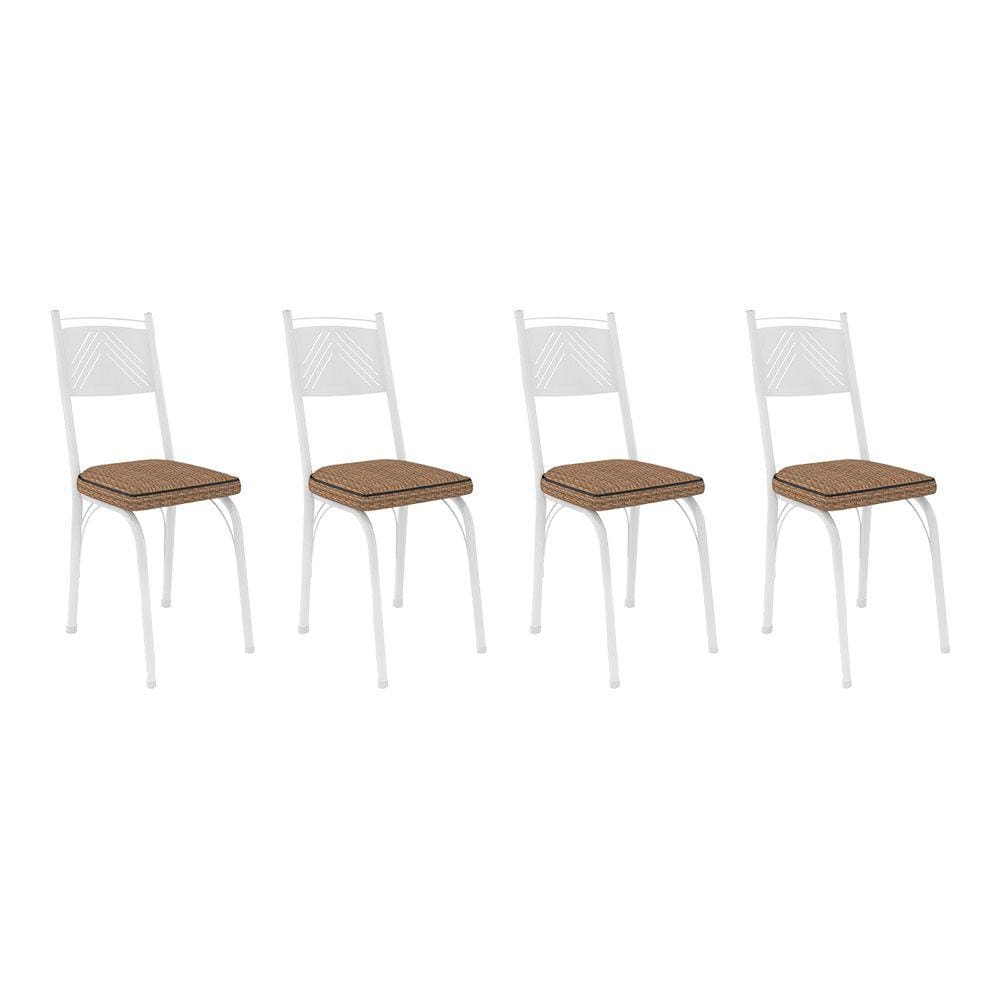 Kit 4 Cadeiras de Cozinha Virginia Estampado Rattan Bege Pés de Ferro Branco - Pallazio
