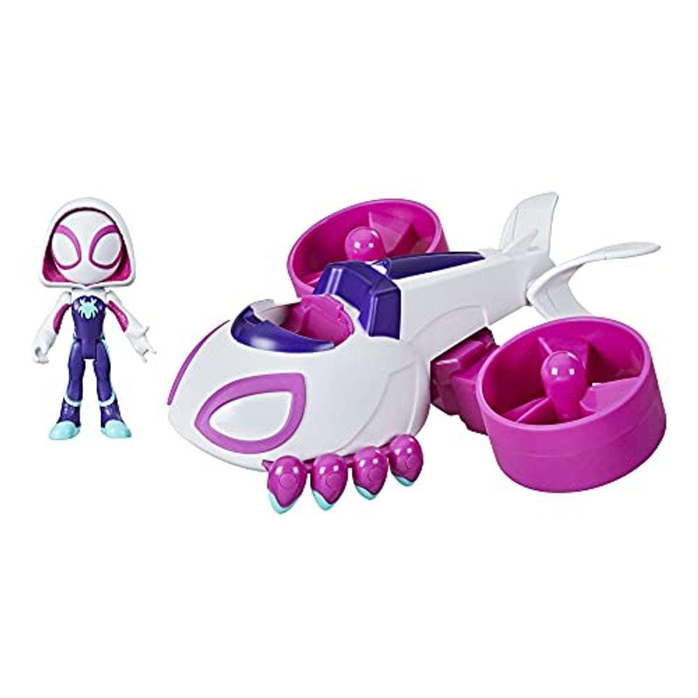 Spidey e seus amigos incríveis Marvel Change `N Go Ghost-Copter e 4-Inch Ghost-Spider Action Figure for Kids Ages 3 and Up, Pacote sem frustração