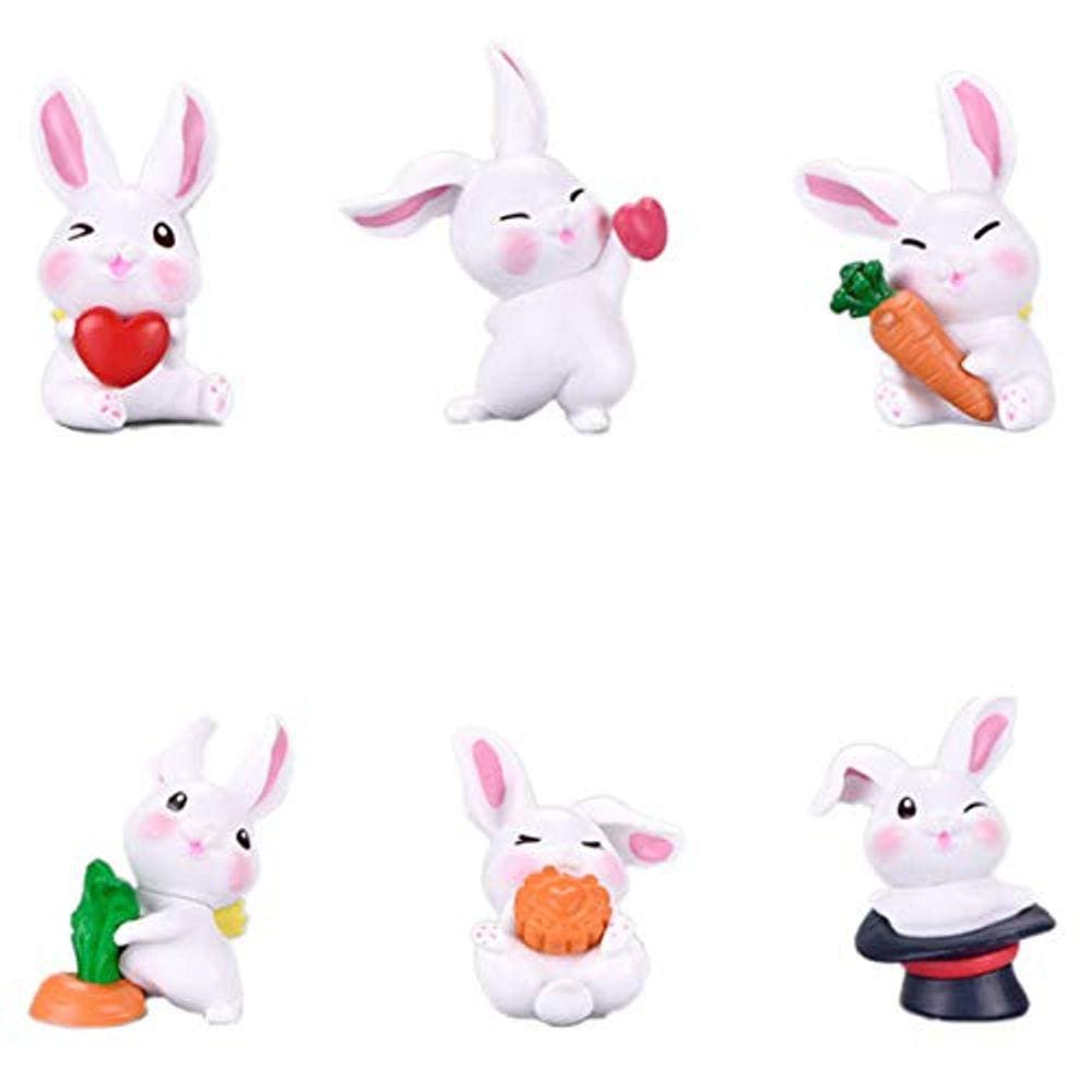 Estátuas de brinquedos animais, 6pcs Mini Rabbit Doll Toy Plástico Plástico Pintado De Plástico Conjunto de Brinquedos Pintados à Mão, Bolo Top Hat Cr