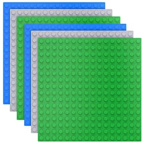 6 Pack grande rodapé de tijolos de construção em azul, verde, cinza, 10 x 10 polegadas Baseplates com DUPLO, MEGA, Baseplate para DIY Play Table ou W