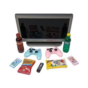 happyblockbuilder compatível com Littlest Pet Shop Acessórios LPS Craft Sets Gift Bag Foam Phone TV Gaming Video Game Controller Snacks Candy Chips So