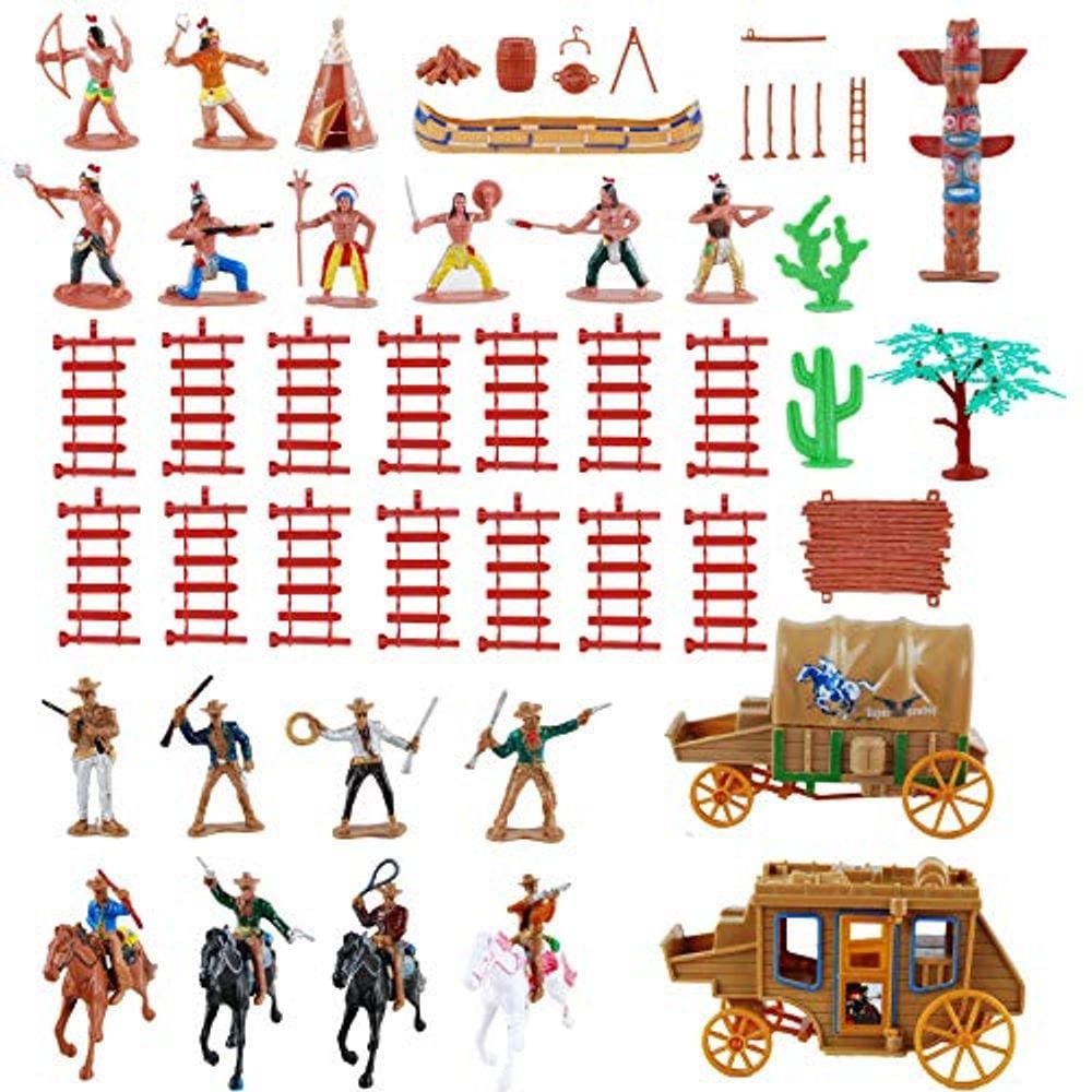 NWFashion 55PCS/Set West Cowboys American Indians Plastic Figure Toys Playset Acessórios