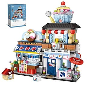 QIUXQIU Building Blocks Toys, japonês Street View Ice Drink Shop Mini Bricks Model Set, MOC Creative DIY Simulation Architecture Mini Particle Constru