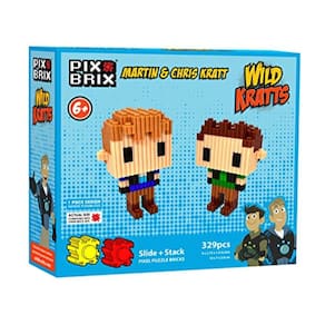 Pix Brix - Wild Kratts Pixel Art Kit - Kratt Brothers Figuras, 329 Peças - Slide patenteado + Stack Pixel Puzzle Building Bricks, Criar Martin & Chris