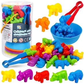 NAODONGLI Contagem de Animais Jogo de Classificação de Cores com Tigelas de Arco-Íris para Crianças, Contando Ursos STEM Pré-escola Educacional Habili