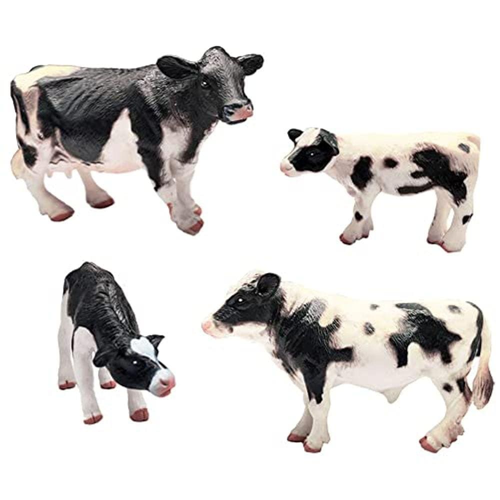 DOYIFUN Fazenda Realista Vaca Modelo Figuras Toy Set, 4pcs Fazenda Vaca Família Estatuetas Coleção Playset, Fazenda Prados Pastagem Estátuas Vaca Pré-