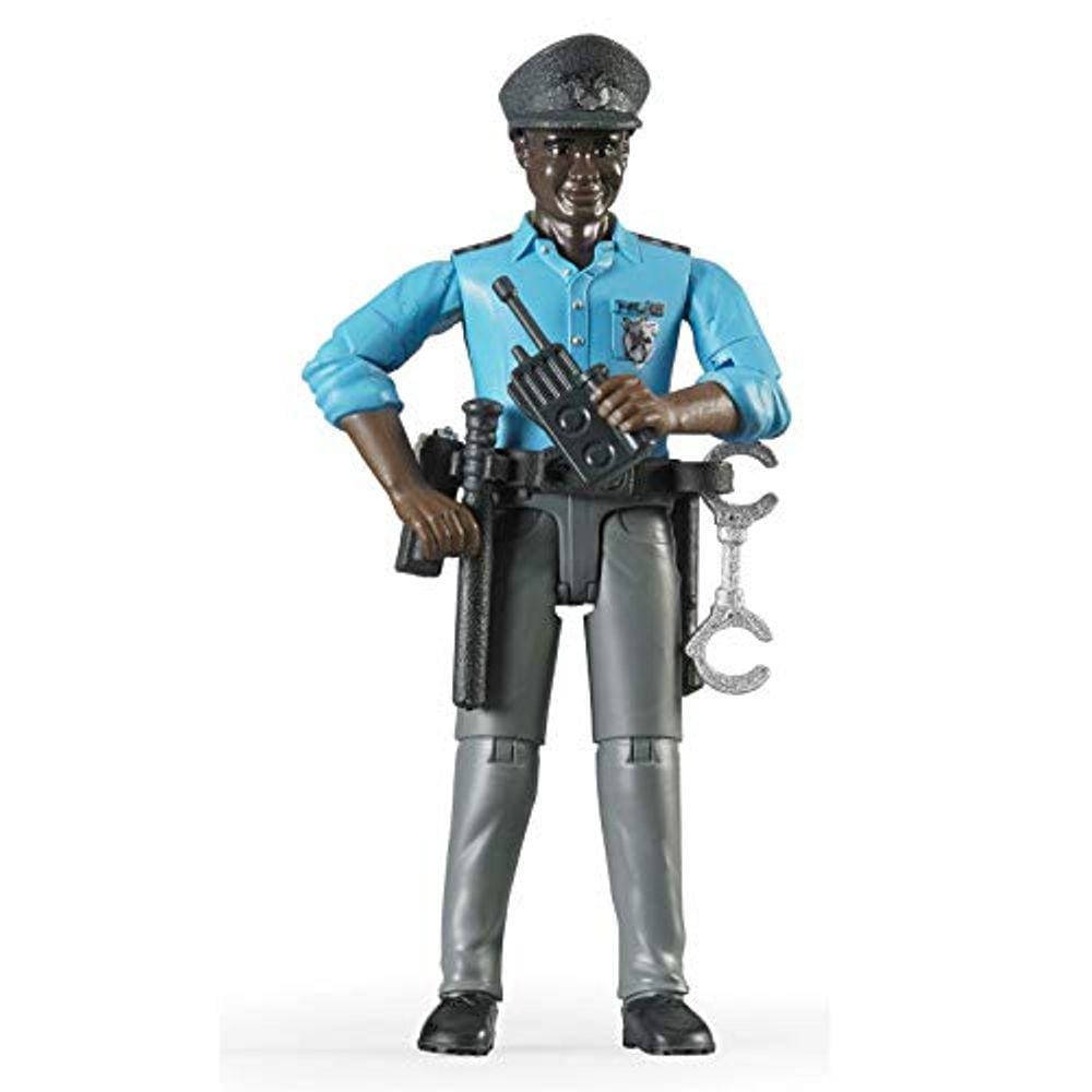 Bruder Policeman Pele escura Figura de brinquedo com acessórios