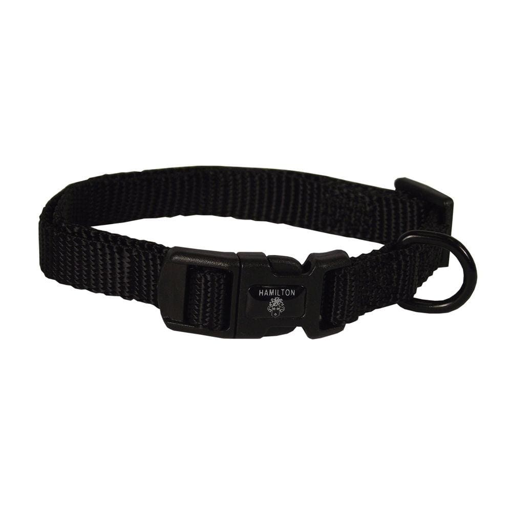Coleira para cães Hamilton ajustável de nylon preta 7-12 polegadas