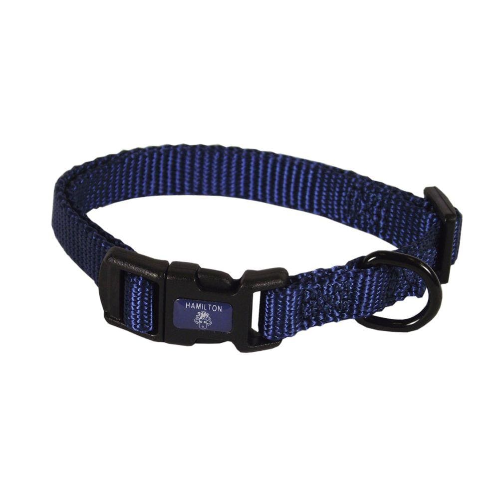 Coleira para cães Hamilton ajustável de nylon azul marinho 7-12 polegadas