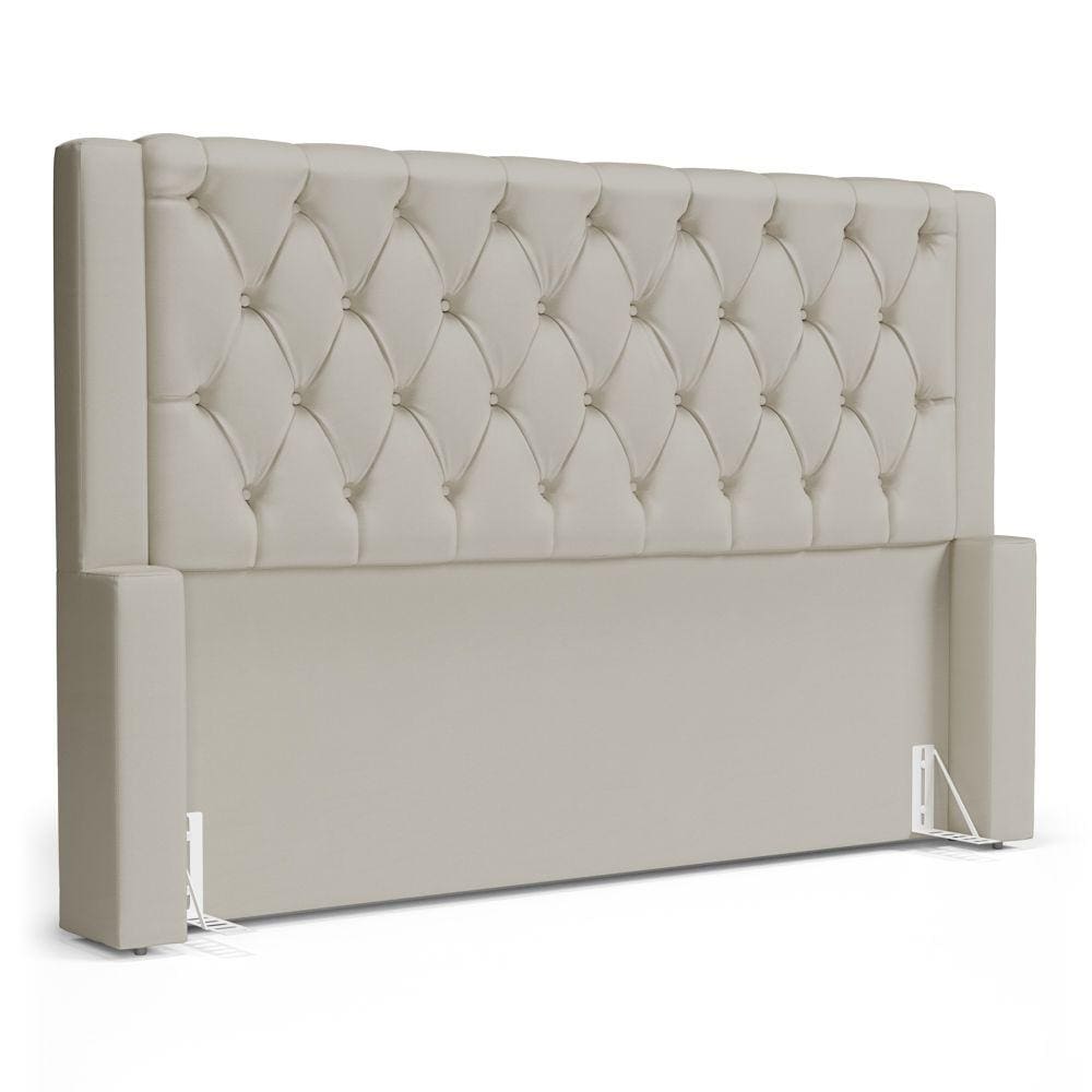 Cabeceira Cama Box Casal Padrão Atena 160cm Capitonê com Frame Sintético Bege - Desk Design