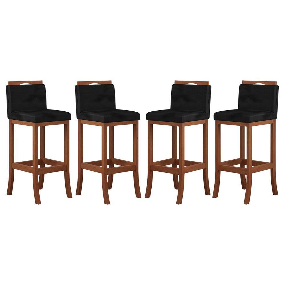 Kit 4 Banquetas Alta Encosto Estofado 38x102 Cm Turim Madeira Maciça Castanho Suede CCS