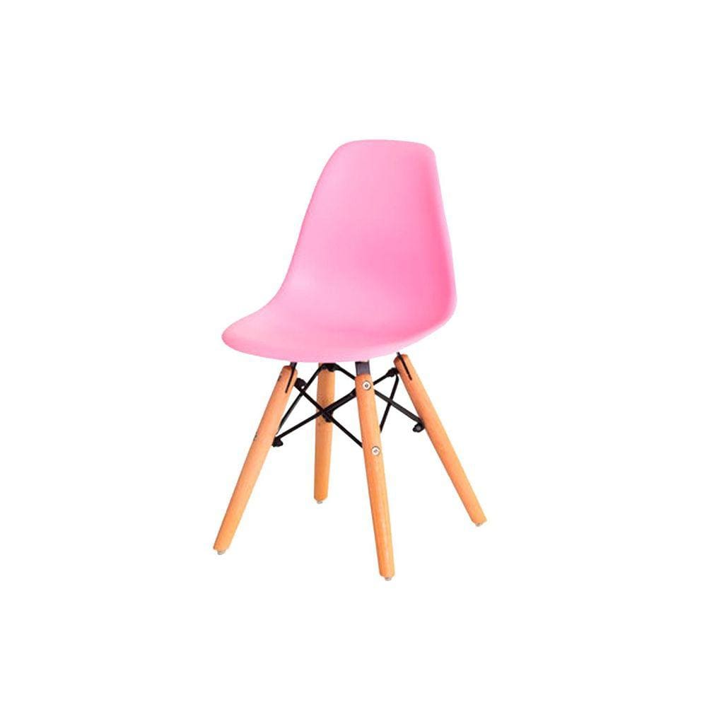 Cadeira Infantil Eames Braço Polipropileno Base Madeira Flórida Kids Fratini Móveis Rosa