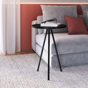 Mesa Lateral Redonda Baixa Industrial Artesano Preto/Preto