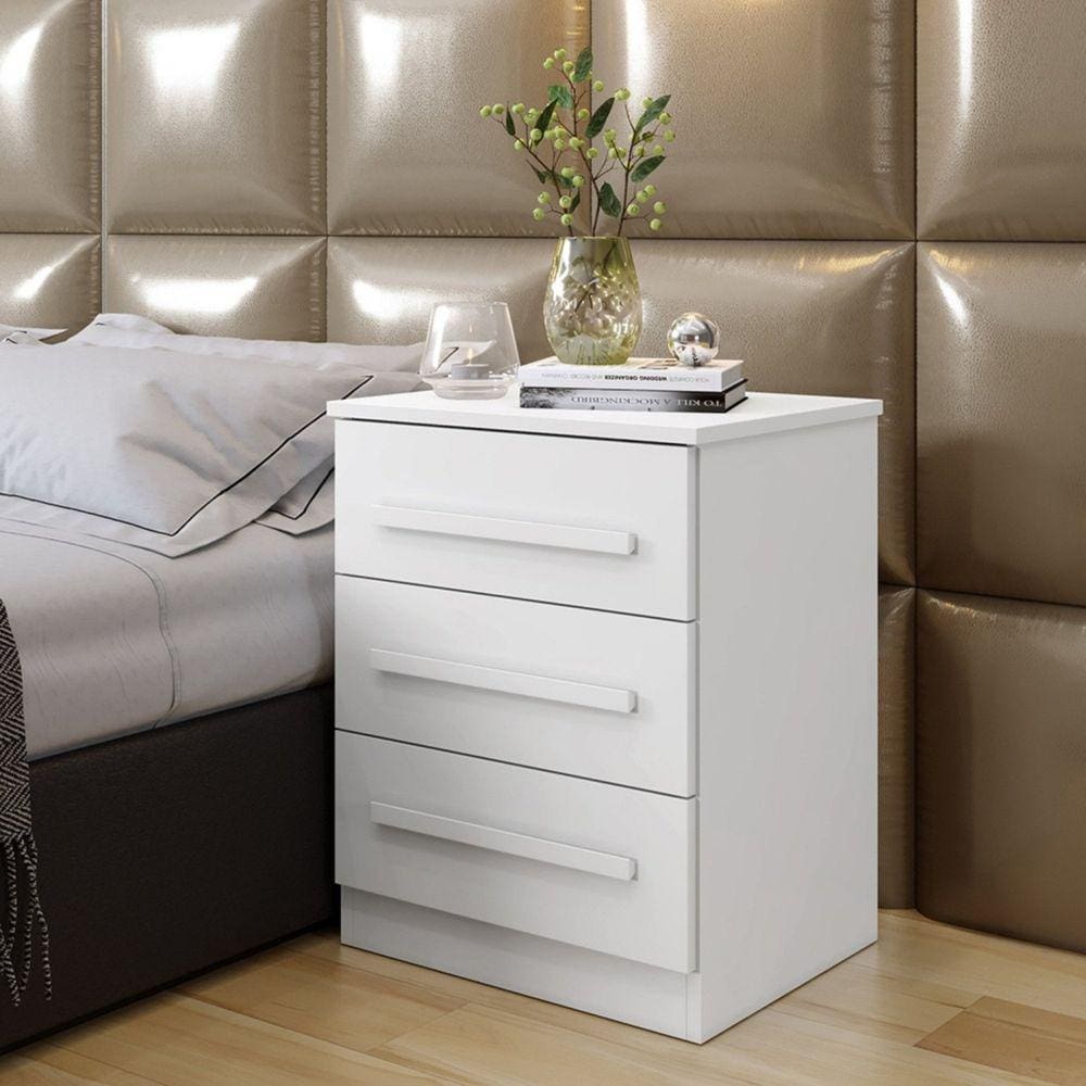 Mesa de Cabeceira 3 Gavetas Império Branco