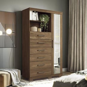Multi-cômoda 1 Porta 6 Gavetas Marabá com Espelho e Pés Jatoba