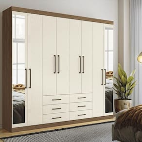 Guarda-roupa Casal 8 Portas 6 Gavetas Master com Espelho Jatobá/Areia