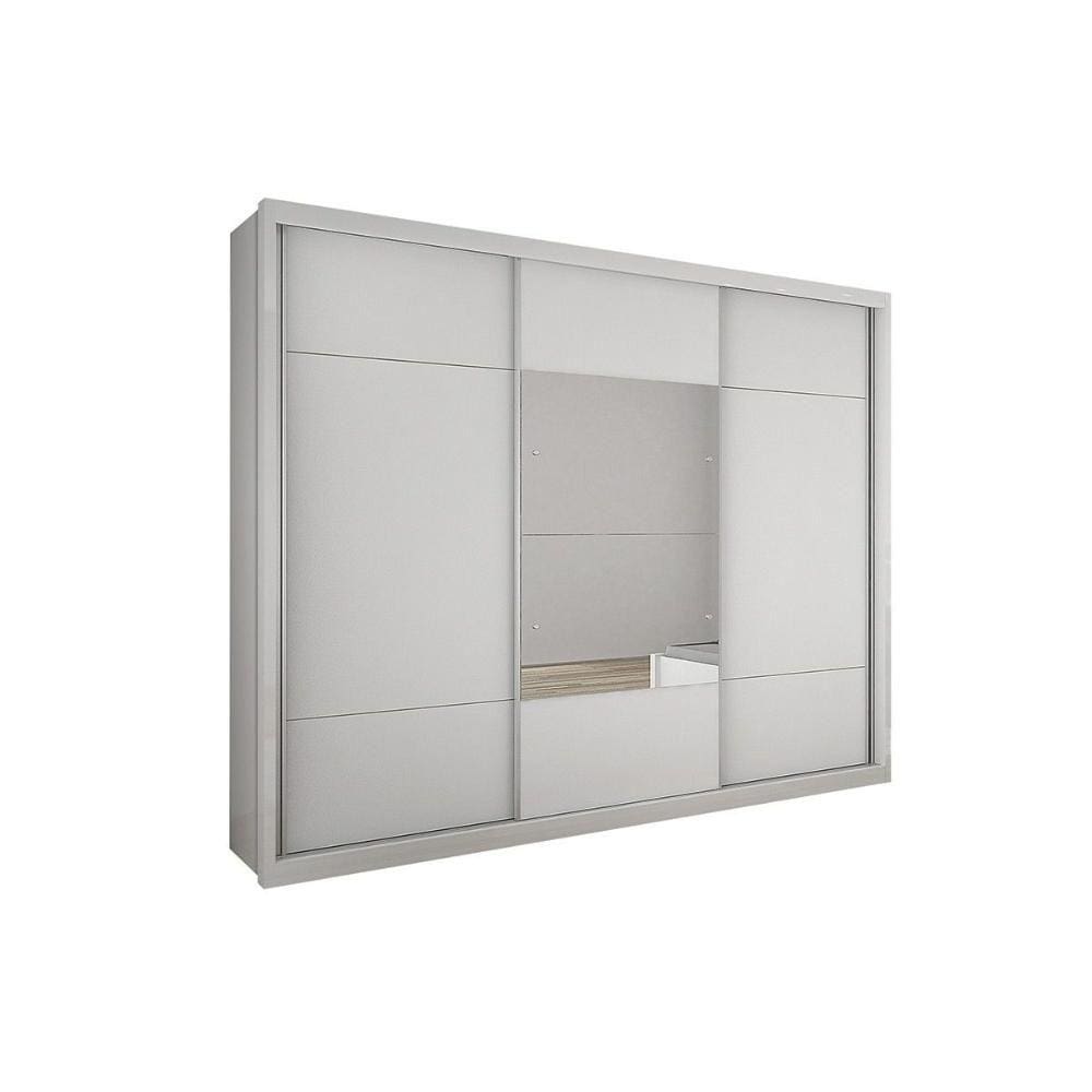 Guarda Roupa Casal 3 Portas de Correr e 4 Gavetas c/ Espelho Arezzo Plus Branco - Novo Horizonte
