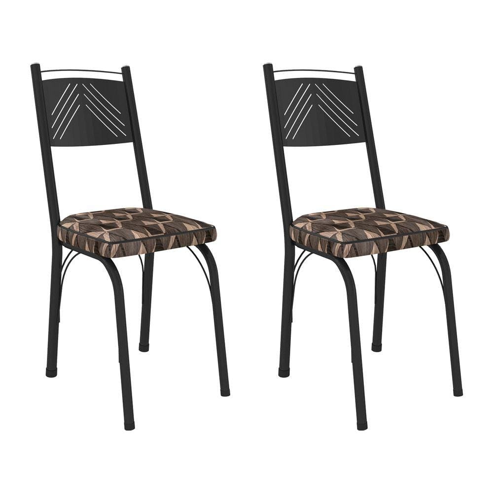 Kit 2 Cadeiras de Cozinha Virginia Estampado Mosaico Palha Pés de Ferro Preto - Pallazio
