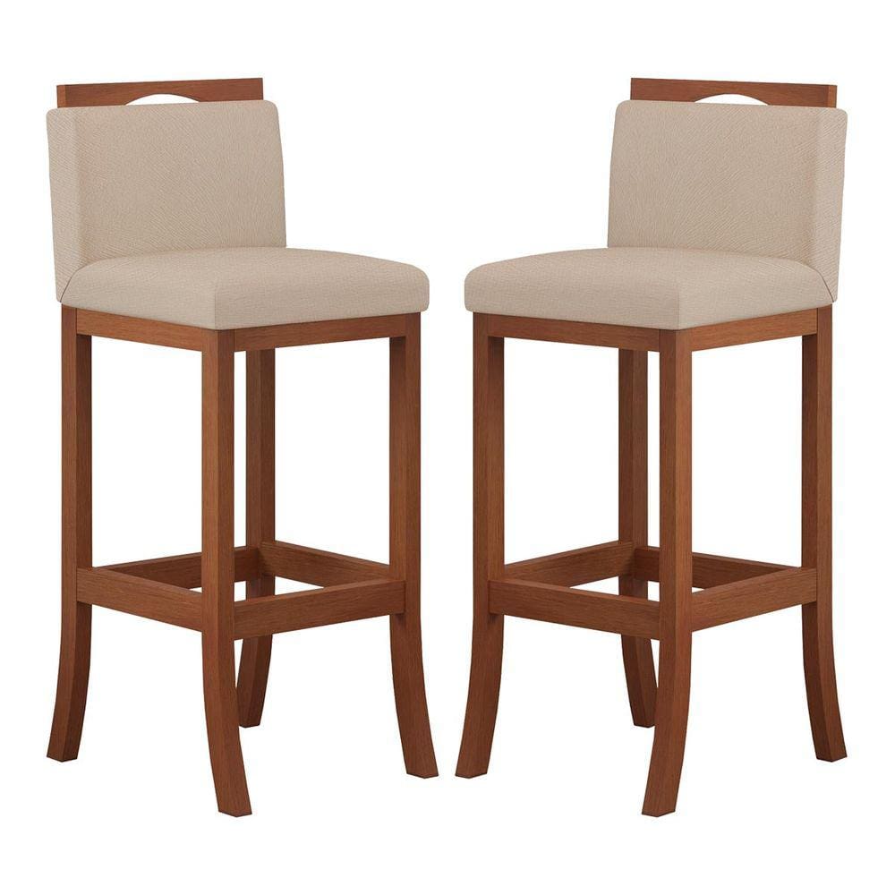 Kit 2 Banquetas Alta Encosto Estofado 38x102 Cm Turim Madeira Maciça Castanho Suede CCS