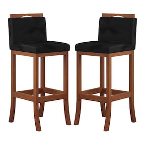 Kit 2 Banquetas Alta Encosto Estofado 38x102 Cm Turim Madeira Maciça Castanho Suede CCS